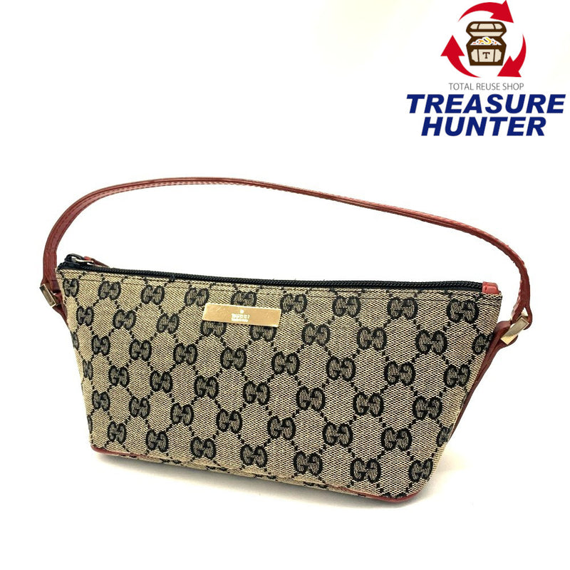 GUCCI(グッチ)　GGキャンバス　アクセサリーポーチ　キャンバス×レザー　ベージュ×ブラック×レッド　039・11032123 【102062089003】