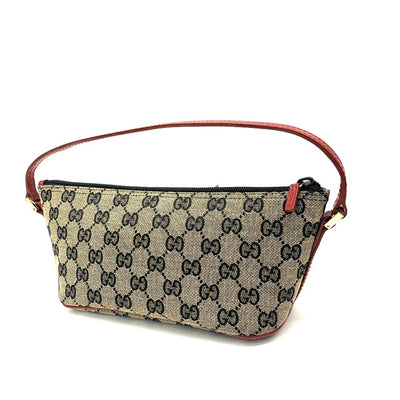 GUCCI(グッチ)　GGキャンバス　アクセサリーポーチ　キャンバス×レザー　ベージュ×ブラック×レッド　039・11032123 【102062089003】