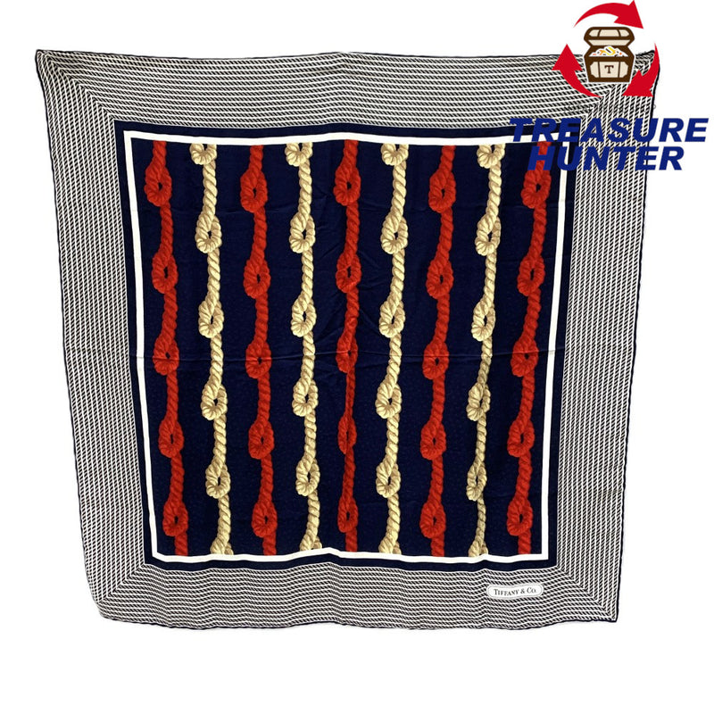 TIFFANY&Co.(ティファニー)　ロープ＆ダンシングT　スカーフ　シルク100％　ネイビー×レッド×ブラウン 【102062170001】