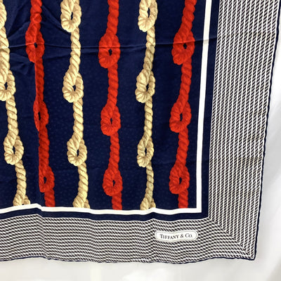 TIFFANY&Co.(ティファニー)　ロープ＆ダンシングT　スカーフ　シルク100％　ネイビー×レッド×ブラウン 【102062170001】