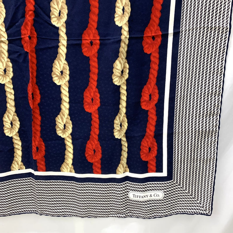 TIFFANY&Co.(ティファニー)　ロープ＆ダンシングT　スカーフ　シルク100％　ネイビー×レッド×ブラウン 【102062170001】
