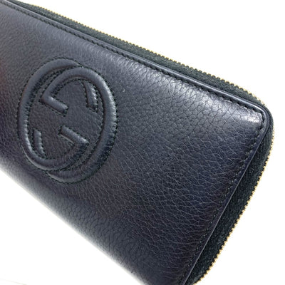 GUCCI(グッチ)　インターロッキングG ラウンドファスナー長財布　308004 レザー　ブラック×ゴールド金具　 【102062182005】