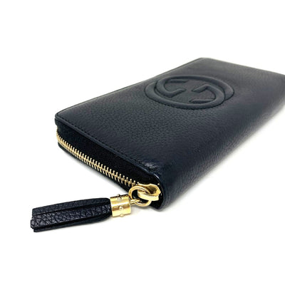 GUCCI(グッチ)　インターロッキングG ラウンドファスナー長財布　308004 レザー　ブラック×ゴールド金具　 【102062182005】