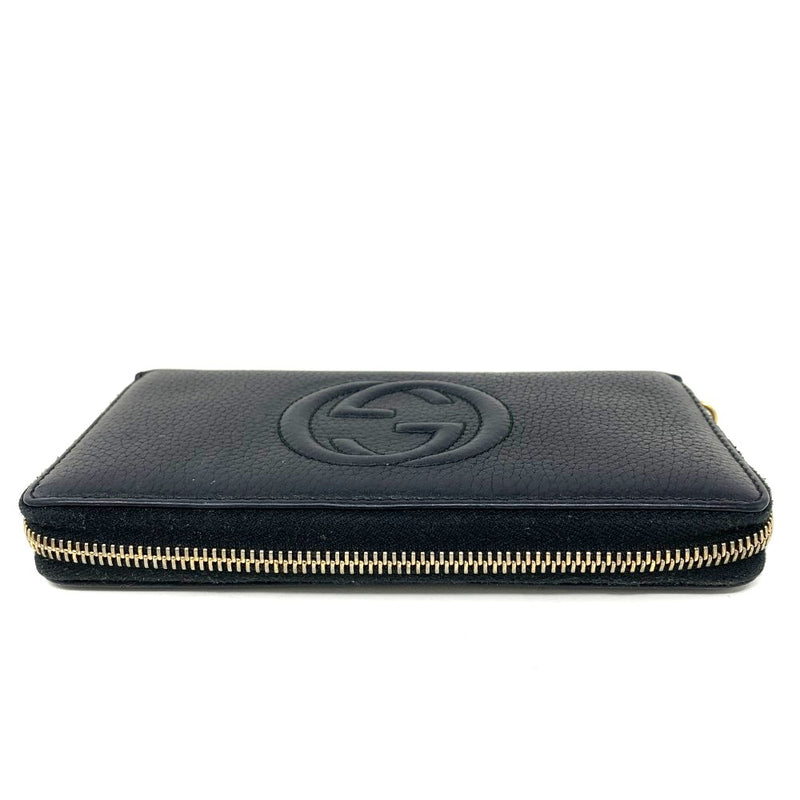 GUCCI(グッチ)　インターロッキングG ラウンドファスナー長財布　308004 レザー　ブラック×ゴールド金具　 【102062182005】