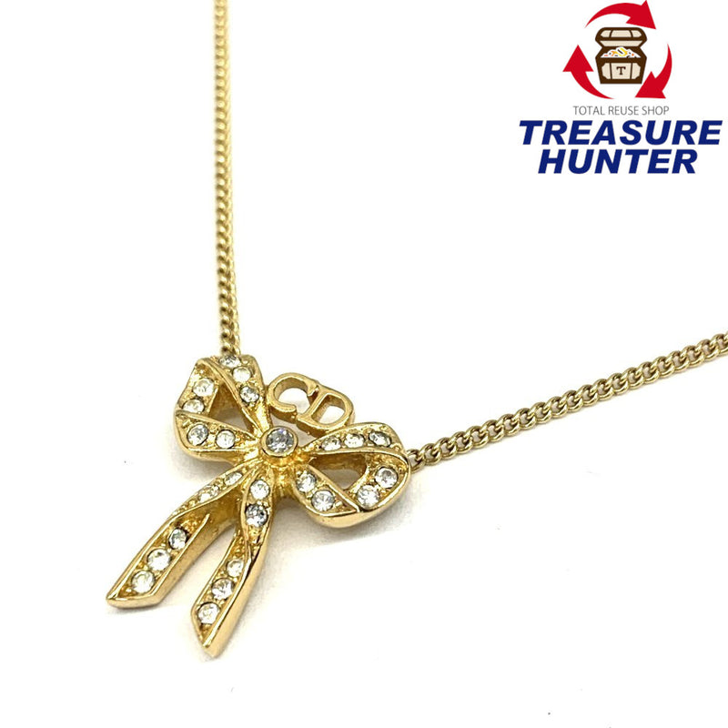Christian Dior CDロゴ リボンモチーフ ネックレス ゴールドカラー ディオール 【102062197003】