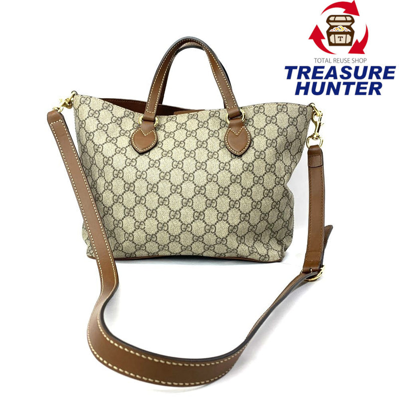 GUCCI(グッチ)　GGスプリーム　2wayバッグ　473387　ブラウン系 PVC×レザー　レディース 【102062286003】