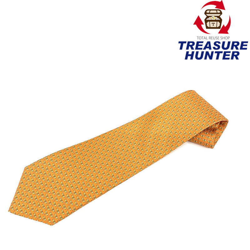 Salvatore Ferragamo(サルヴァトーレ・フェラガモ) ネクタイ トンボ柄 オレンジ シルク100％  未使用品 【102062335001】