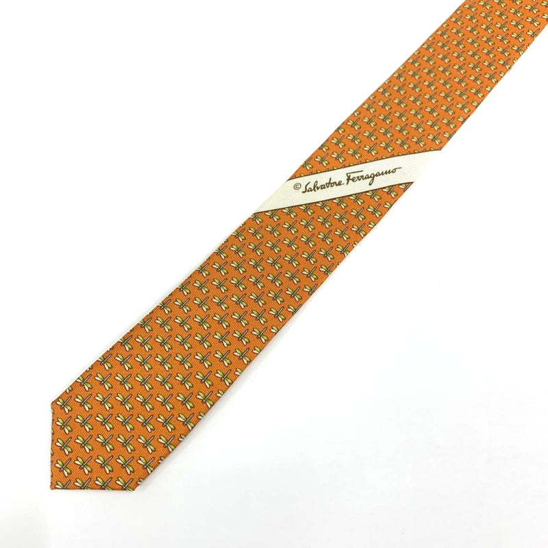 Salvatore Ferragamo(サルヴァトーレ・フェラガモ) ネクタイ トンボ柄 オレンジ シルク100％  未使用品 【102062335001】