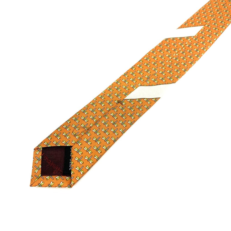 Salvatore Ferragamo(サルヴァトーレ・フェラガモ) ネクタイ トンボ柄 オレンジ シルク100％  未使用品 【102062335001】