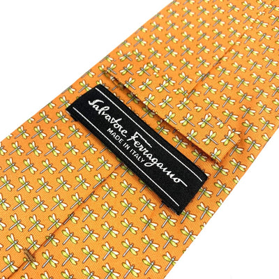 Salvatore Ferragamo(サルヴァトーレ・フェラガモ) ネクタイ トンボ柄 オレンジ シルク100％  未使用品 【102062335001】