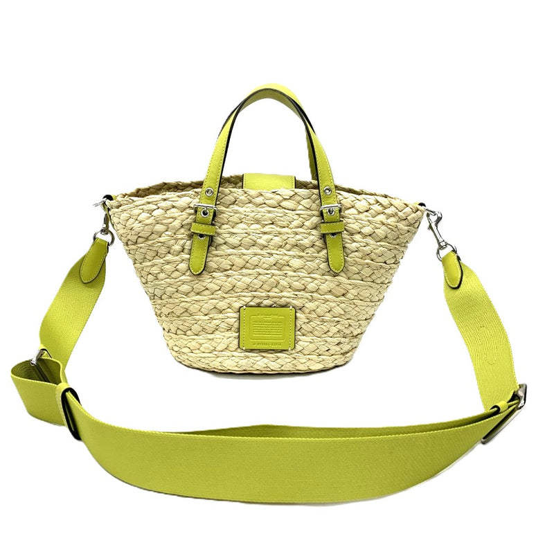 COACH(コーチ) ストロー スモール トートバッグCJ519 ストロー×スムースレザー グリーン マグネット開閉 レディーズ バッグ 【102062372001】