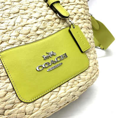 COACH(コーチ) ストロー スモール トートバッグCJ519 ストロー×スムースレザー グリーン マグネット開閉 レディーズ バッグ 【102062372001】