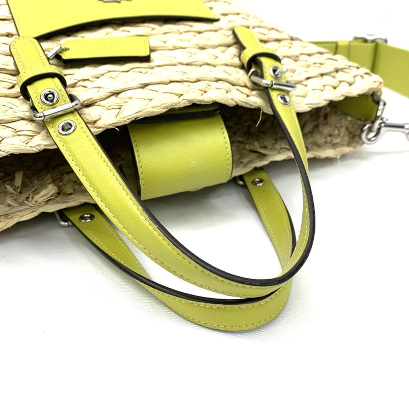 COACH(コーチ) ストロー スモール トートバッグCJ519 ストロー×スムースレザー グリーン マグネット開閉 レディーズ バッグ 【102062372001】