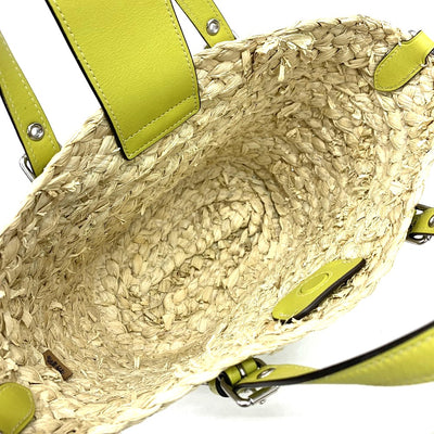 COACH(コーチ) ストロー スモール トートバッグCJ519 ストロー×スムースレザー グリーン マグネット開閉 レディーズ バッグ 【102062372001】