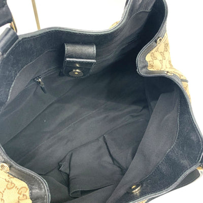 GUCCI(グッチ) GGキャンバス トートバッグ 388919 GGキャンバス×レザー ベージュ×ブラック レディース 【102062398003】