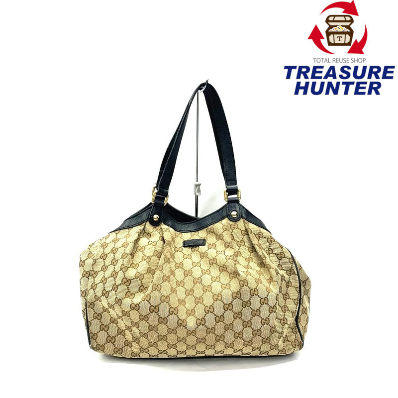 GUCCI(グッチ) GGキャンバス トートバッグ 388919 GGキャンバス×レザー ベージュ×ブラック レディース 【102062398003】