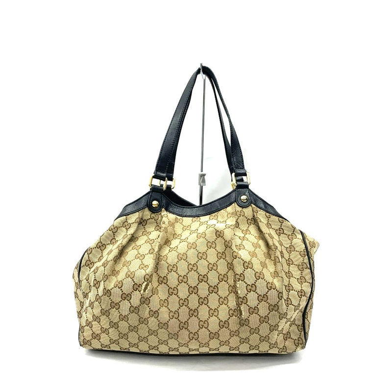 GUCCI(グッチ) GGキャンバス トートバッグ 388919 GGキャンバス×レザー ベージュ×ブラック レディース 【102062398003】