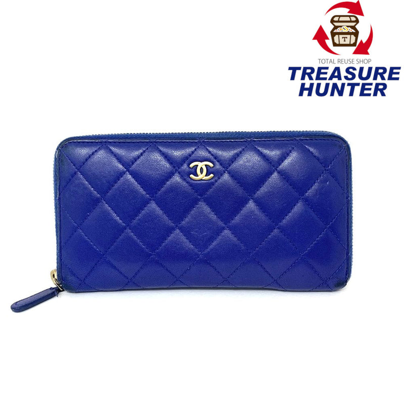 CHANEL(シャネル) マトラッセ ラウンドファスナー長財布 A50097 キャビアスキン ブルー レディース 【102062404003】