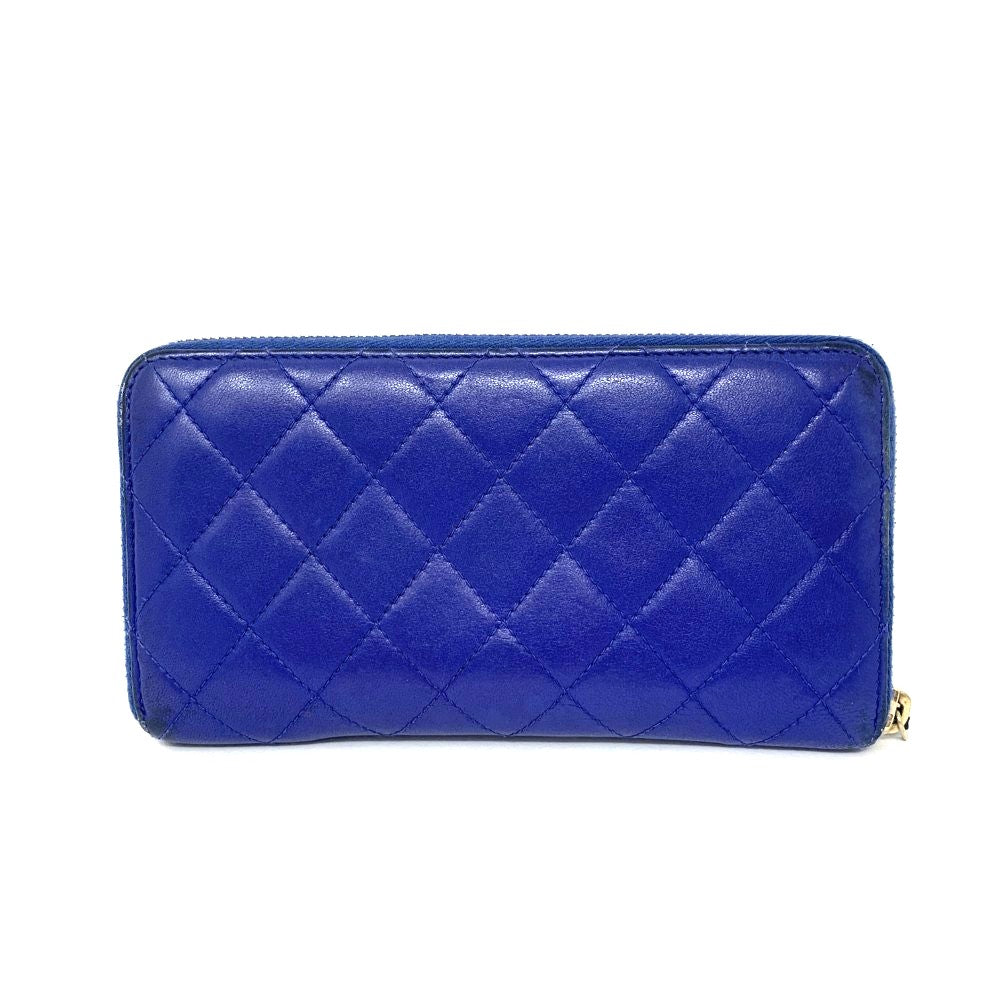 シャネル ラウンドファスナー長財布 キャビアスキン 青 CHANEL ブルー