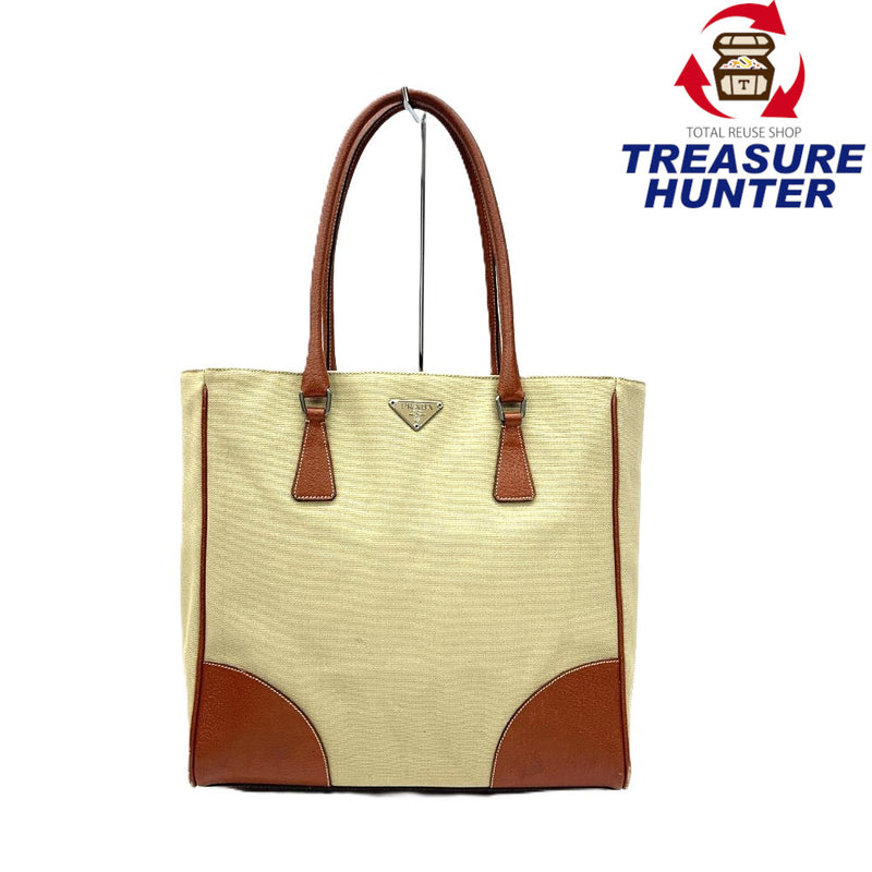 PRADA(プラダ) キャンバス トートバッグ BR0391 キャンバス×レザー ベージュ×ブラウン 【102062443003】