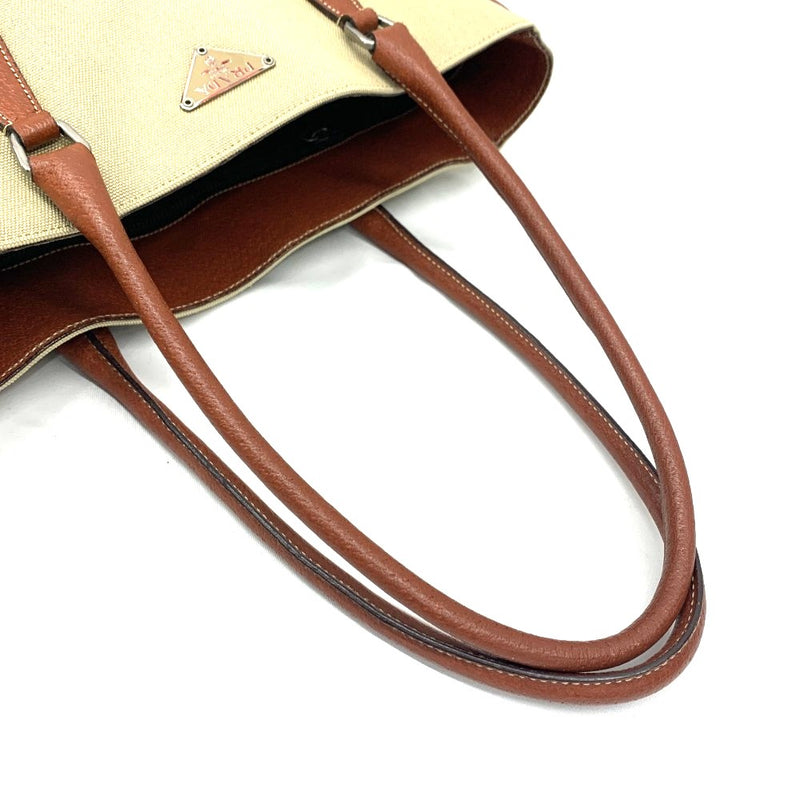 PRADA(プラダ) キャンバス トートバッグ BR0391 キャンバス×レザー ベージュ×ブラウン 【102062443003】