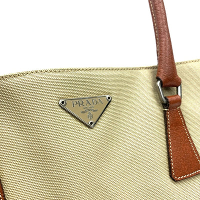 PRADA(プラダ) キャンバス トートバッグ BR0391 キャンバス×レザー ベージュ×ブラウン 【102062443003】