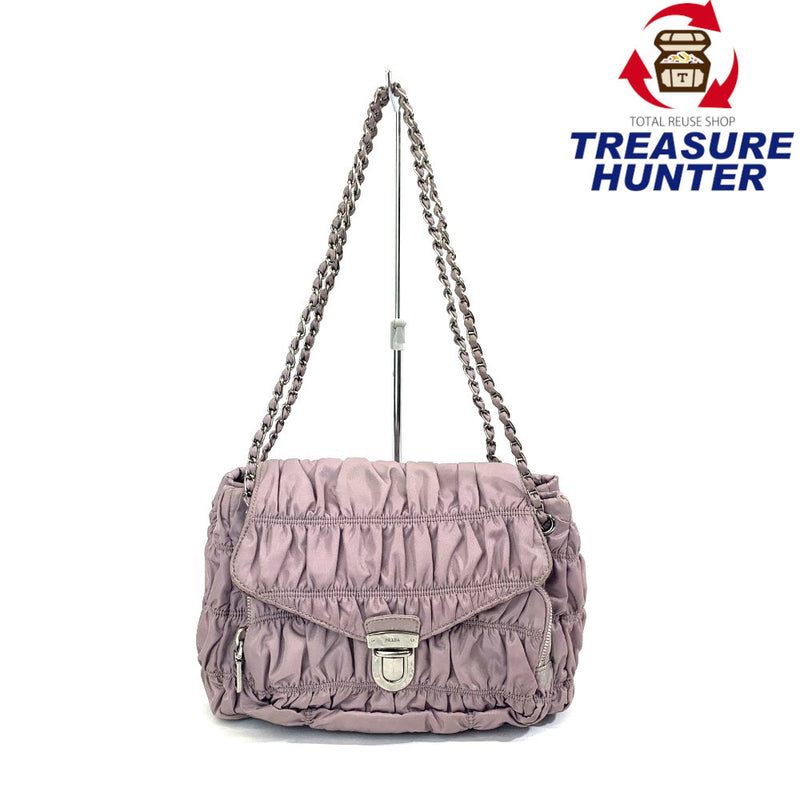 PRADA(プラダ) ギャザーナイロン チェーンショルダーバッグ BR4608 パープル レディース 【102062455001】