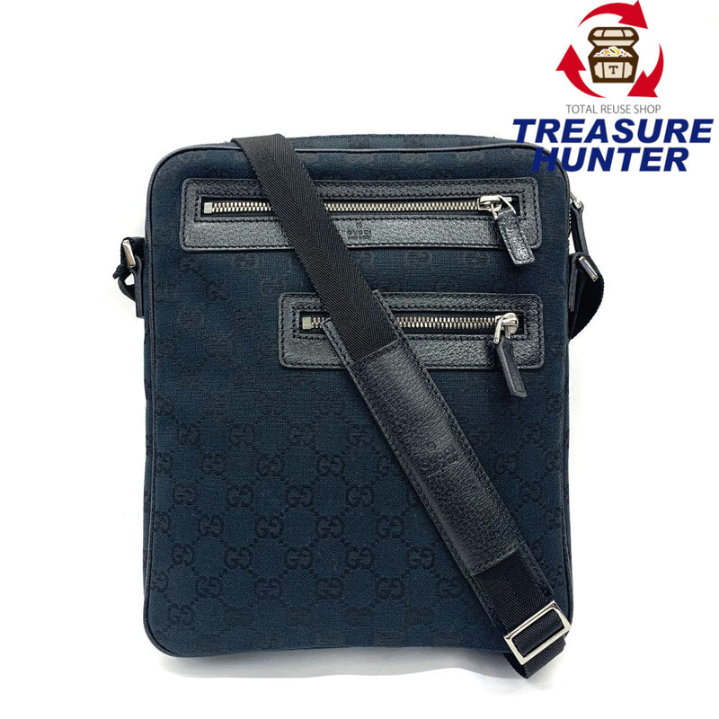 GUCCI(グッチ) GGキャンバス ショルダーバッグ 92551 キャンバス×レザー ブラック メンズ 【102062487003】