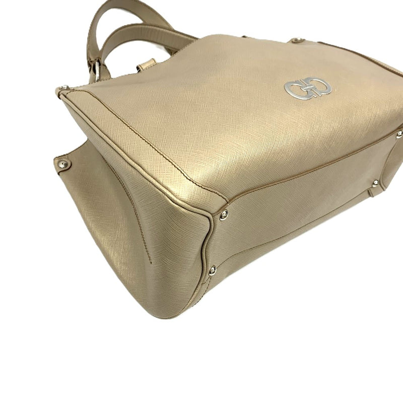 Salvatore Ferragamo フェラガモ Wガンチーニ ヴァラ チェーン ハンドバッグ レザー ベージュ レディース バッグ 【102062490003】