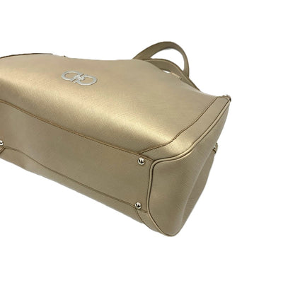 Salvatore Ferragamo フェラガモ Wガンチーニ ヴァラ チェーン ハンドバッグ レザー ベージュ レディース バッグ 【102062490003】