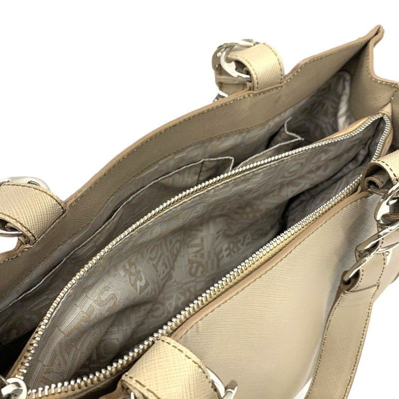 Salvatore Ferragamo フェラガモ Wガンチーニ ヴァラ チェーン ハンドバッグ レザー ベージュ レディース バッグ 【102062490003】