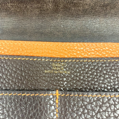 HERMES(エルメス) ドゴン GM 長財布 トゴ ブラウン×オレンジステッチ □I ベルト金具 二つ折り開閉  【102062498001】