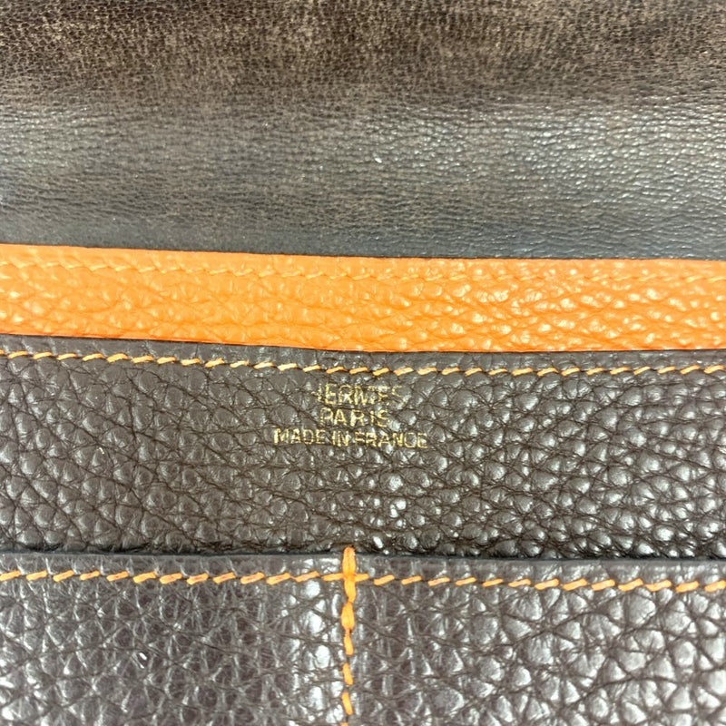 HERMES(エルメス) ドゴン GM 長財布 トゴ ブラウン×オレンジステッチ □I ベルト金具 二つ折り開閉  【102062498001】