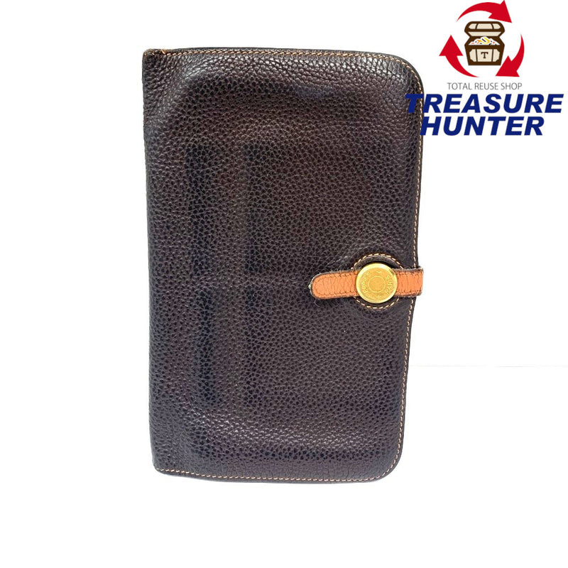 HERMES(エルメス) ドゴン GM 長財布 トゴ ブラウン×オレンジステッチ □I ベルト金具 二つ折り開閉  【102062498001】