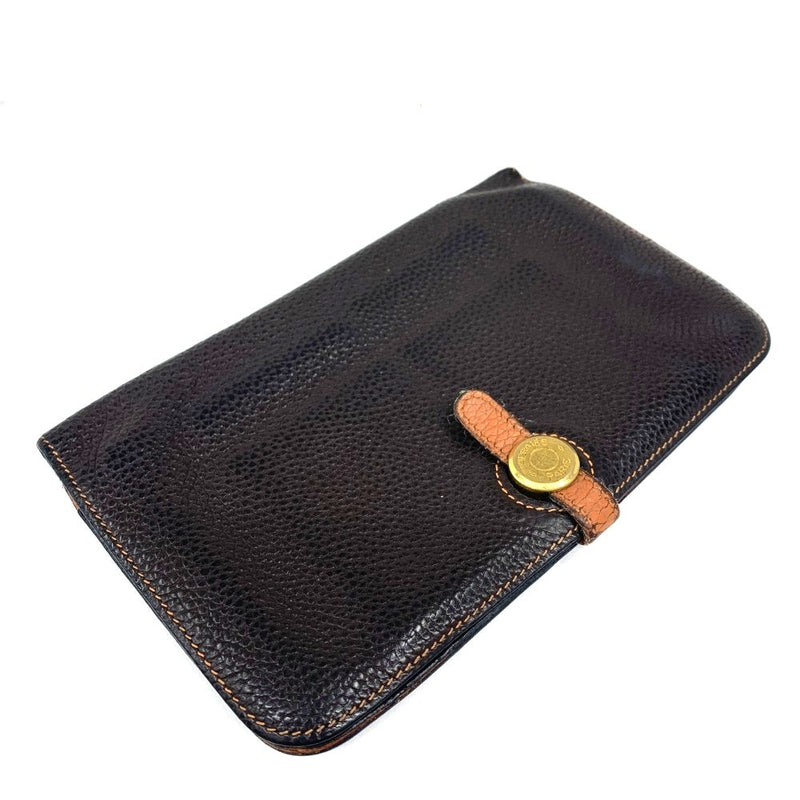 HERMES(エルメス) ドゴン GM 長財布 トゴ ブラウン×オレンジステッチ □I ベルト金具 二つ折り開閉  【102062498001】