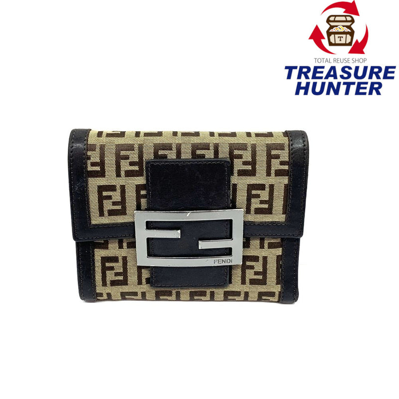 FENDI(フェンディ) ズッキーノ フラップ三つ折り財布 キャンバス×レザー ブラウン  【102062649001】