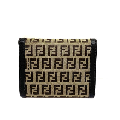 FENDI(フェンディ) ズッキーノ フラップ三つ折り財布 キャンバス×レザー ブラウン  【102062649001】