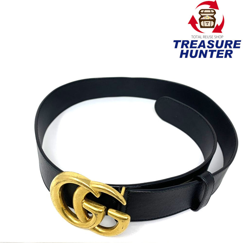 GUCCI グッチ ダブルG ワイドベルト レザー ブラック/ゴールド 400593 ウエスト70-85cm  【102062656003】