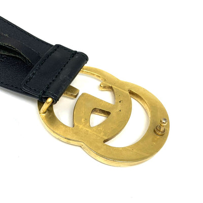 GUCCI グッチ ダブルG ワイドベルト レザー ブラック/ゴールド 400593 ウエスト70-85cm  【102062656003】