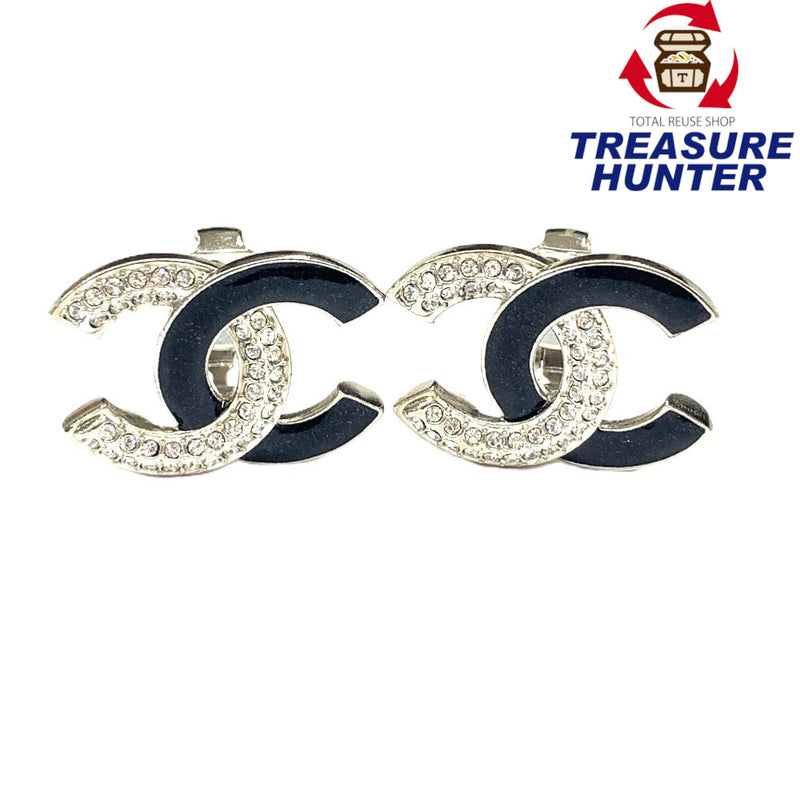CHANEL(シャネル)ココマーク ラインストーン イヤリング ブラック×シルバー 【102062733003】