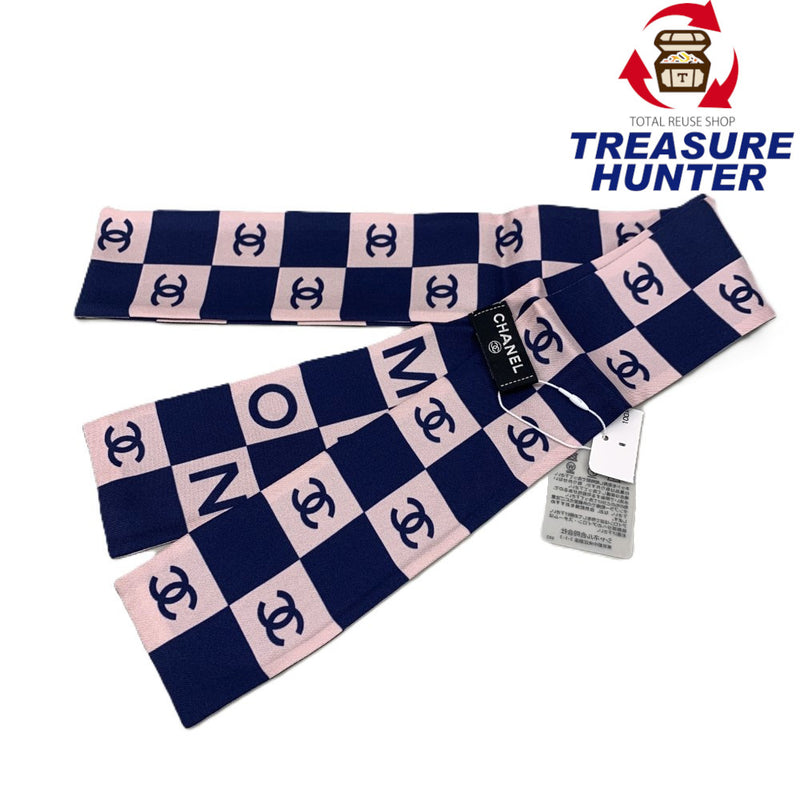 CHANEL(シャネル)ツイリースカーフ シルク100％ ネイビー×ピンク 【102062734003】