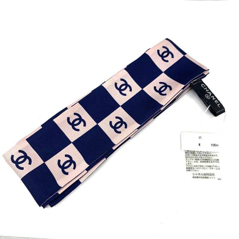 CHANEL(シャネル)ツイリースカーフ シルク100％ ネイビー×ピンク 【102062734003】