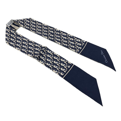 Christian Dior オブリーグ J'ADIOR ミッツァスカーフ シルク100% ネイビー×ベージュ系 ディオール 【102062734003】