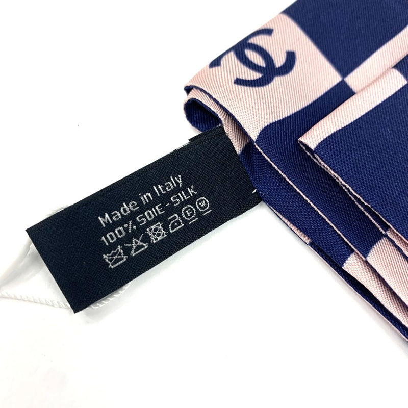 CHANEL(シャネル)ツイリースカーフ シルク100％ ネイビー×ピンク 【102062734003】