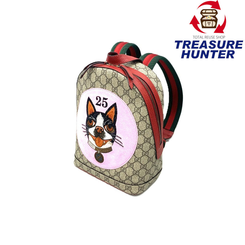 GUCCI(グッチ) GGスプリーム BOSCO リュックサック 495621 PVC×レザー  ベージュ/レッド 【102062804003】