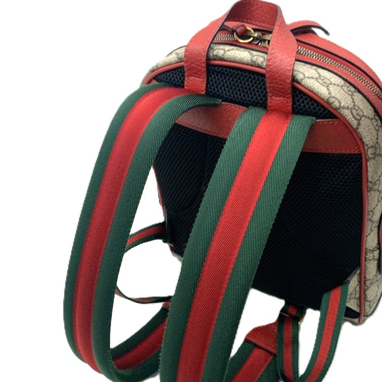 GUCCI(グッチ) GGスプリーム BOSCO リュックサック 495621 PVC×レザー  ベージュ/レッド 【102062804003】