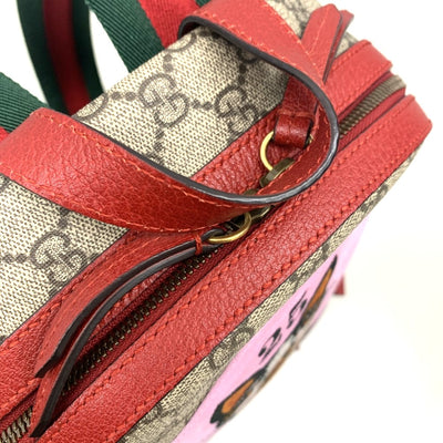 GUCCI(グッチ) GGスプリーム BOSCO リュックサック 495621 PVC×レザー  ベージュ/レッド 【102062804003】