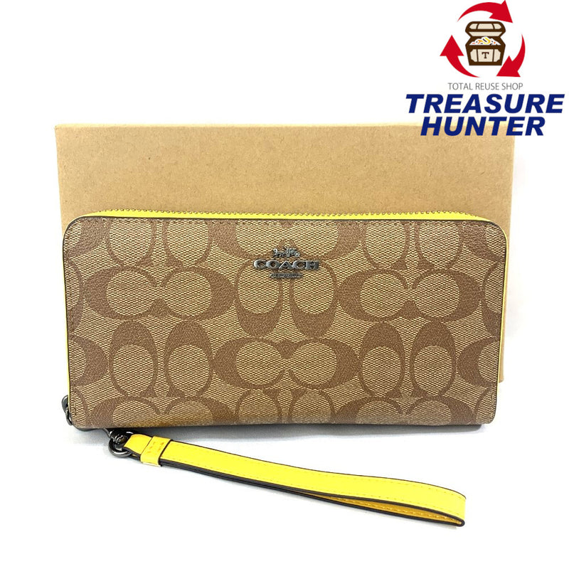 COACH(コーチ) シグネクチャー ロングジップ アラウンド ウォレット C4552 ブラウン×イエロー レディース 長財布 【102062814001】
