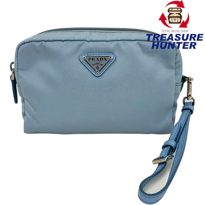 新品未使用 PRADA プラダ ライトブルー エコファー バッグ ポーチ PRADA ナイロン リストレットポーチ 1NE021 ライトブルー プラダ