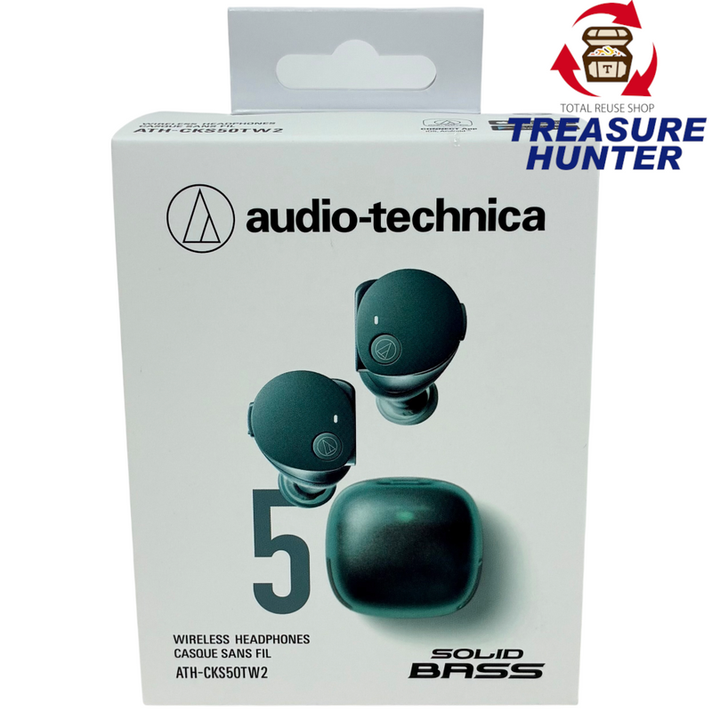 audio-technica 完全ワイヤレスイヤホン SOLID BASS ATH-CKS50TW2 グリーン マイク搭載 防塵・防水設計 自動オン、オフ機能搭載2024年 オーディオテクニカ 【103076433006】